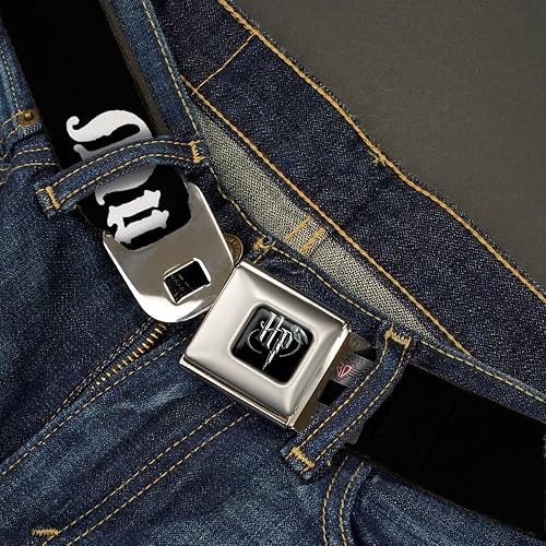 Miniatura 2 de Cinturón de seguridad con hebilla MUGGLES NegroBlanco 1.0" de ancho 20-36 pulgadas de longitud