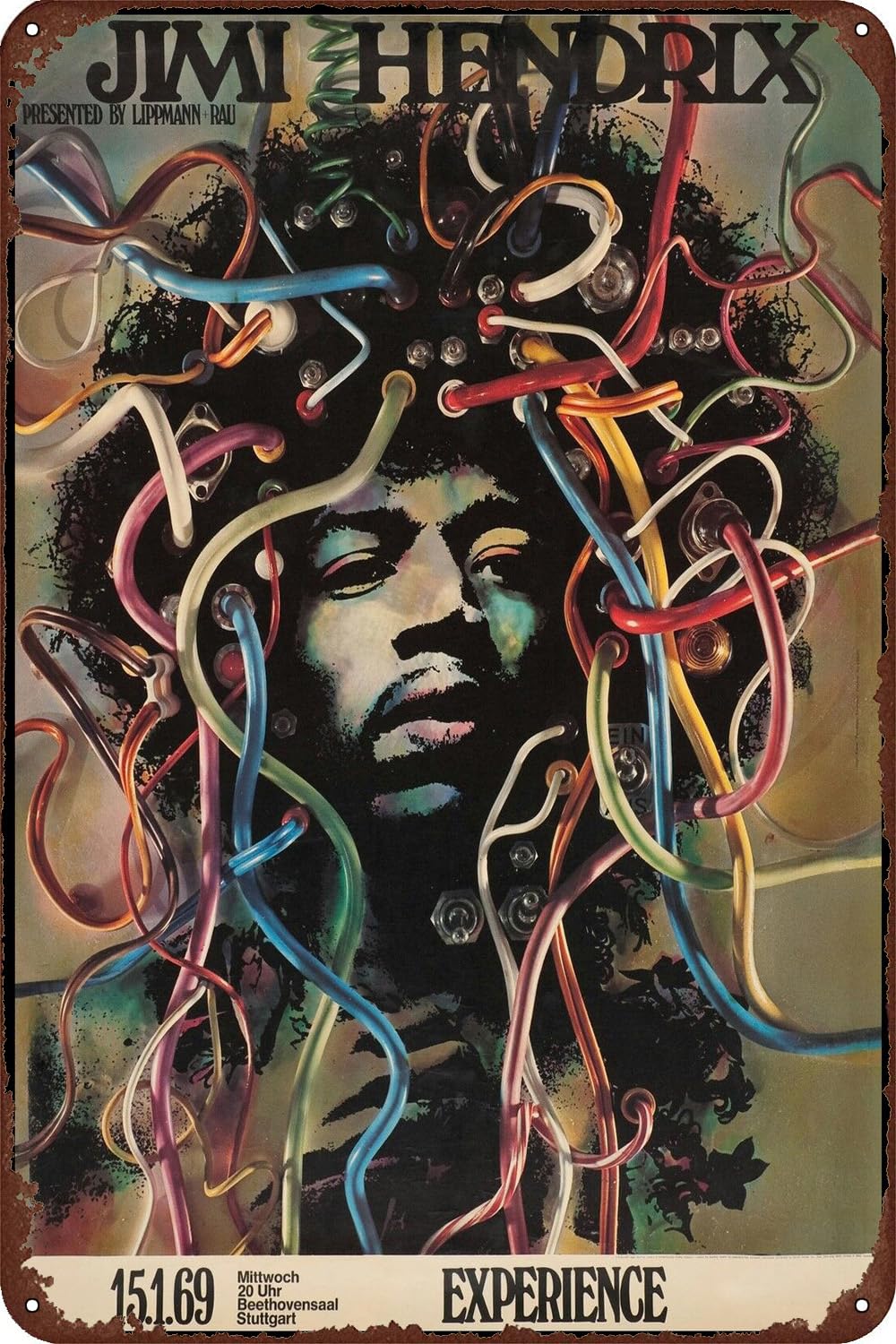 Dazkqbl Vintage Metal Signs: Jimi Experience 1969 Stuttgart Hendrix Poster - Classic Rock Decor - 8x12 Inch Size - Iconic Retro Guitar Art for Home - Ideal Gift for Him or Her