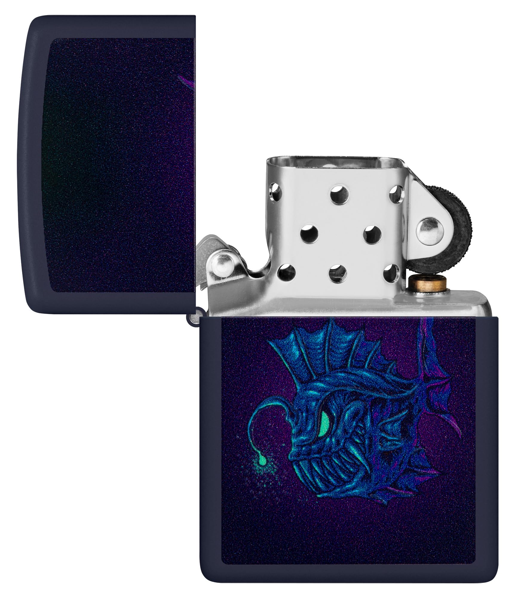 Zippo Sturmfeuerzeug Angler Fish Navy Matte Finish Black Light Effekt Nachfüllbar Windfest Made in USA