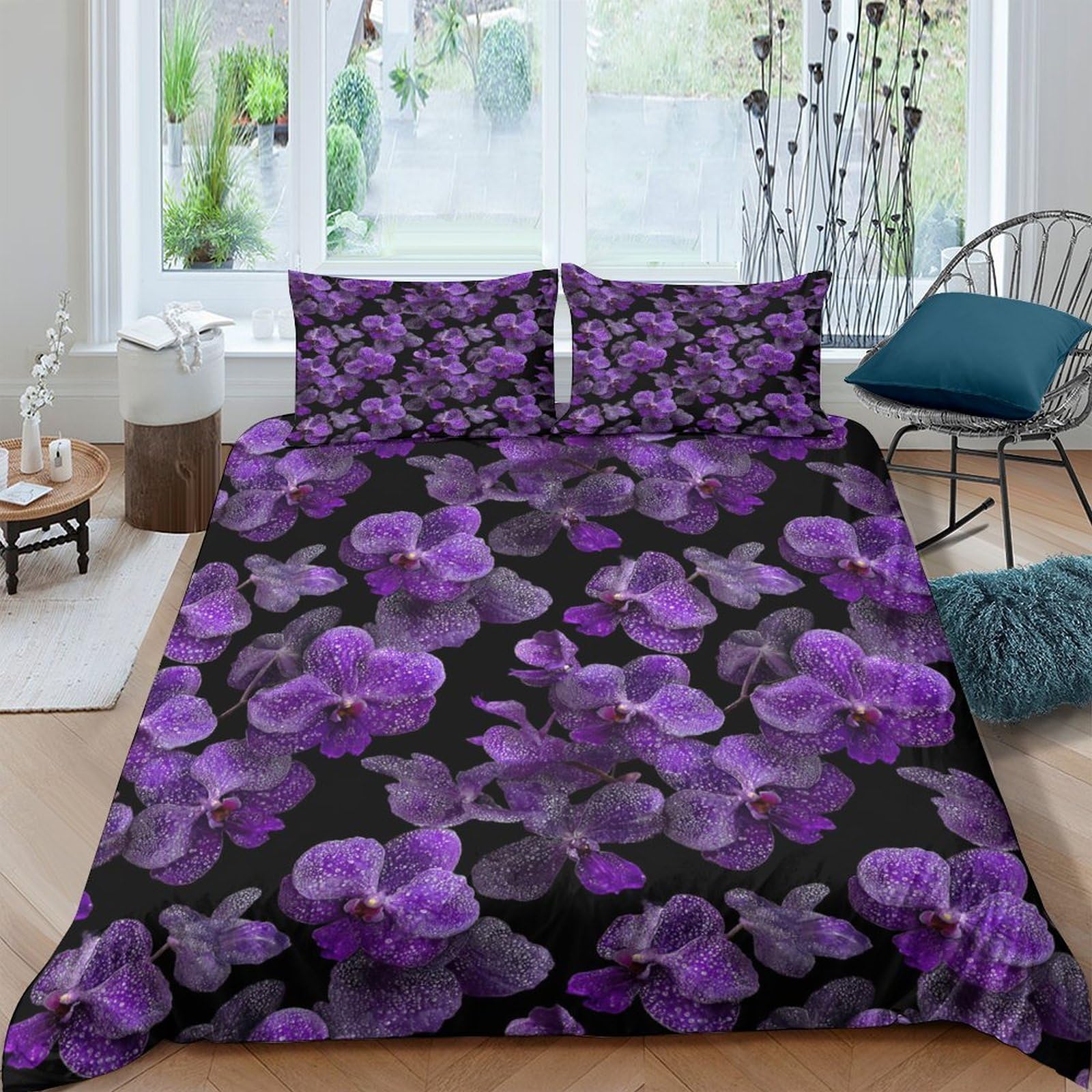 Ctjqhvkz Style-5 3D Printed Purple Orchid Fitted Sheet Microfiber Soft Floral Bed Cover For Bedroom Guest Room Easy Care Single（135X200cm）