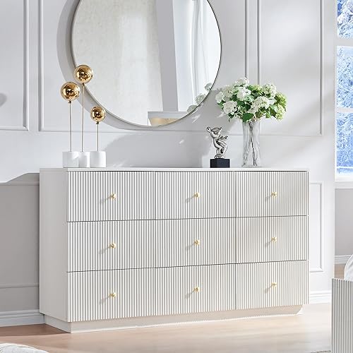 Miniatura 9 de Cómoda acanalada para dormitorio, 48 pulgadas de alto, cómodas de 7 cajones, organizador de almacenamiento alto de madera, baúl moderno para