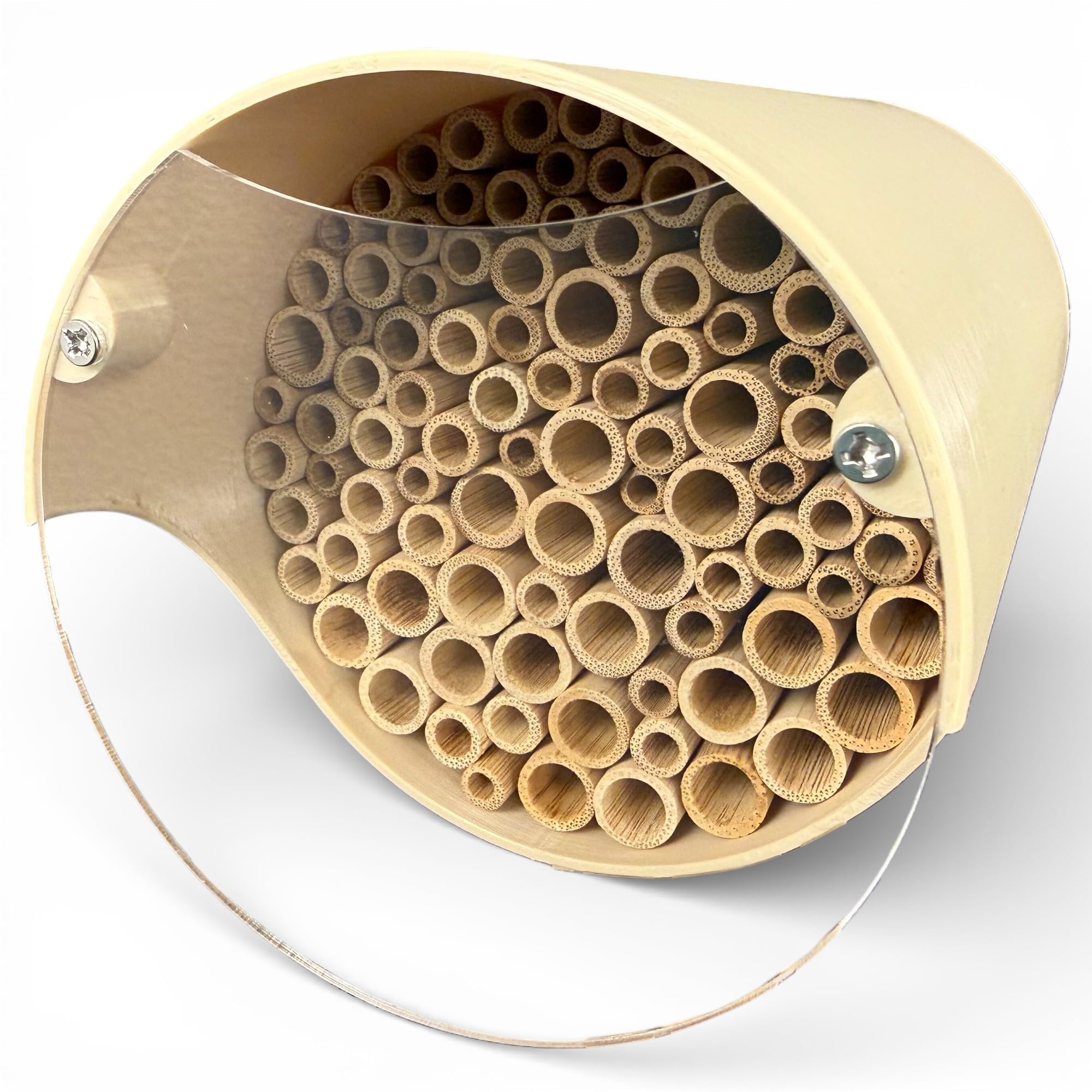 Wild Bee Nesting Aid - Completely Durable & Weatherproof Insect Hotel with Bamboo Nesting Sleeves. High Quality Wild Bee Hotel for Garden Lovers (Beige, with Bird Protection Cover)