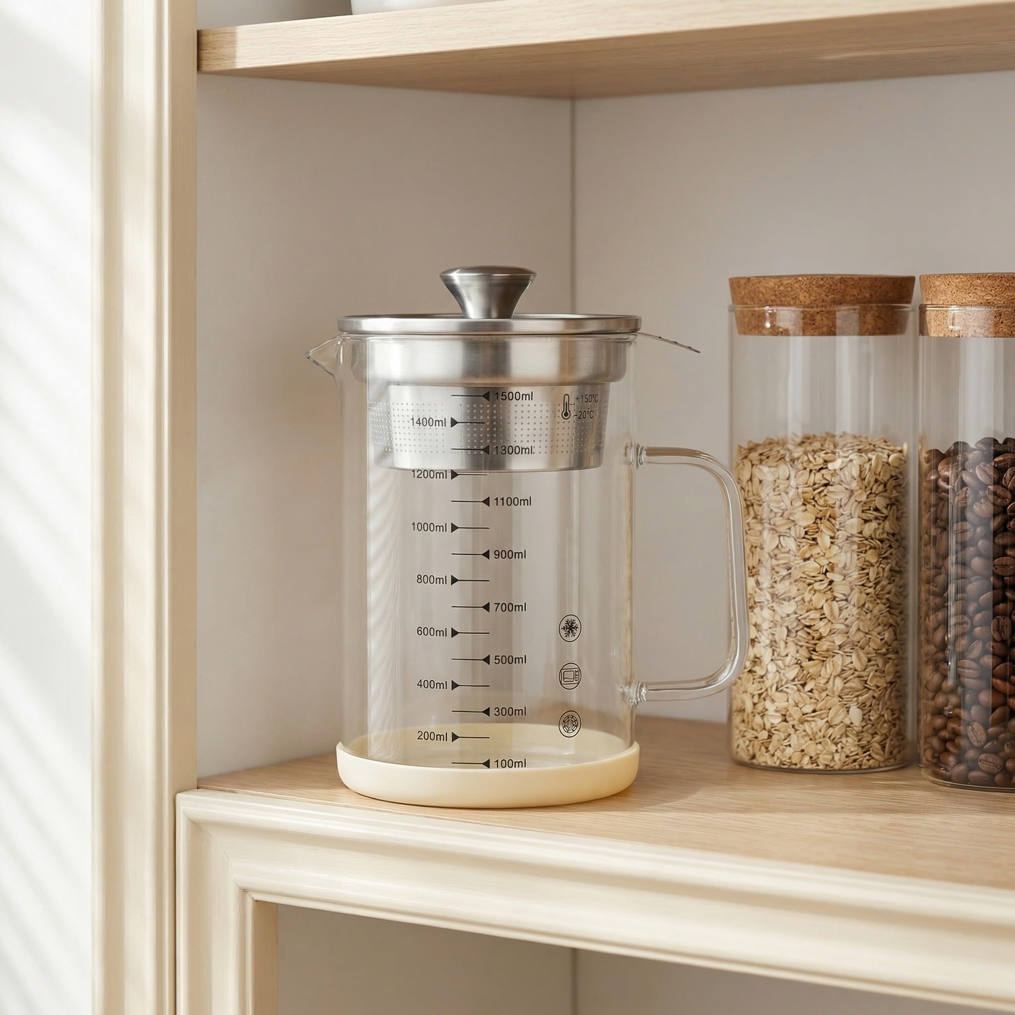 HEMOTON Passoire Métallique 1500ml pour Lait de Soja en Verre et Acier Inoxydable Facile à Ranger à Mailles Fines Carafe à Thé Filtre pour Ustensiles Cuisine