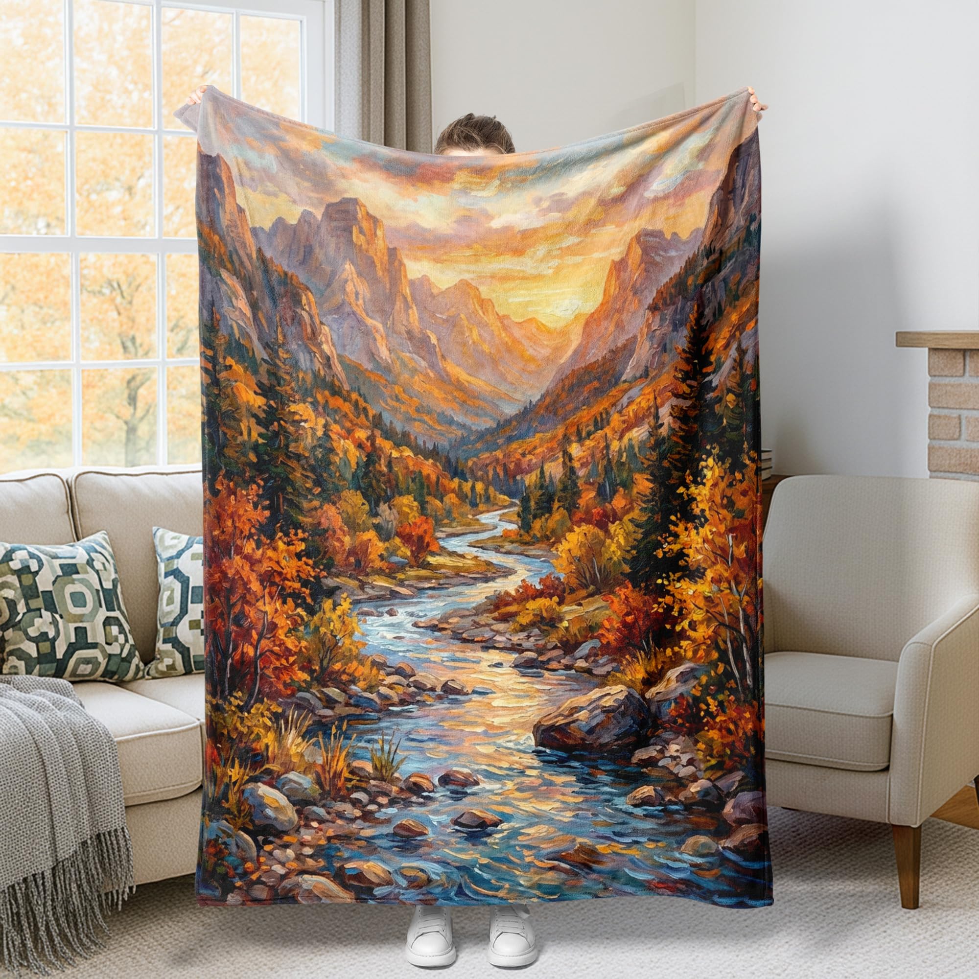 Couverture en flanelle douce et grand plaid orange doux