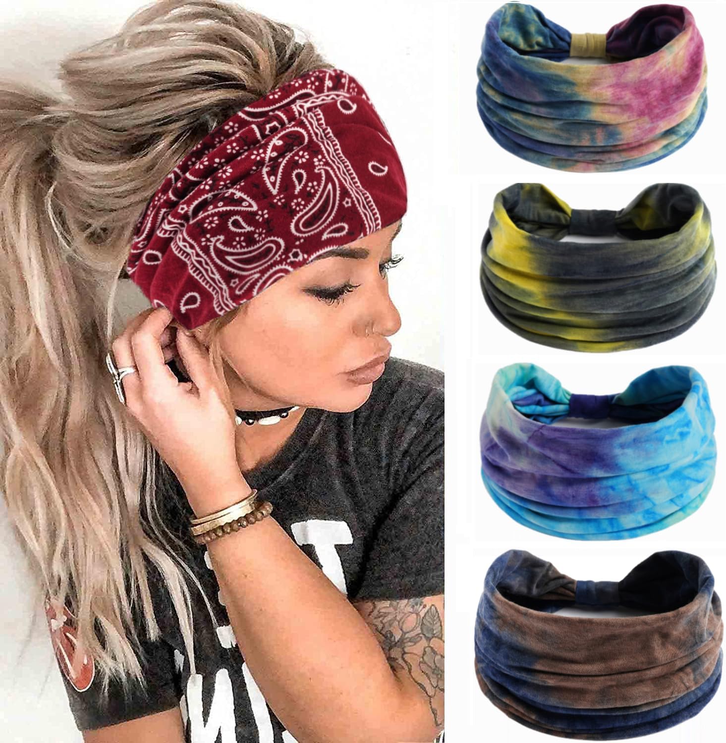 Flintronic Sports Headband, Women’s Sweat bands Bandana Scaf, Non-Slip Head Sweat Bands for Sports, Yoga, Running – UV Resistance, Unisex