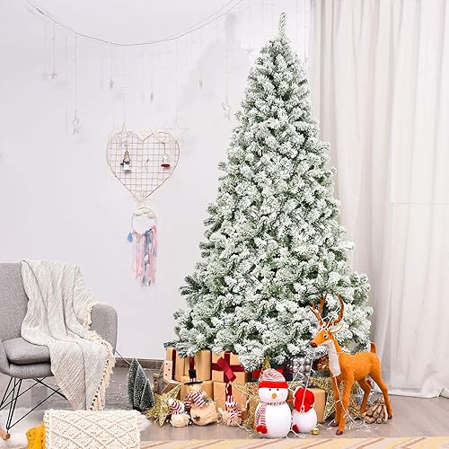 Miniatura 2 de GOFLAME Árbol de Navidad con bisagras flocadas de nieve de 4.5 pies, pino clásico realista con soporte plegable y flexible, hojas gruesas de PVC,