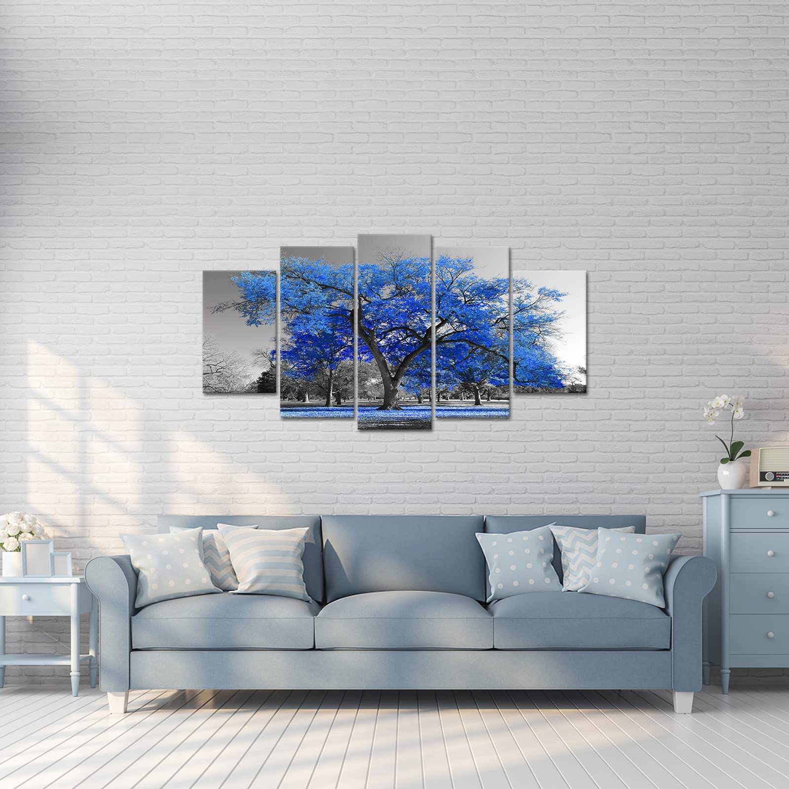 Abstrakter Baum Leinwandbild 3-teilig – Blaugrünes Wald-Kunstwerk, 152x86 Cm, Mit Glitzer