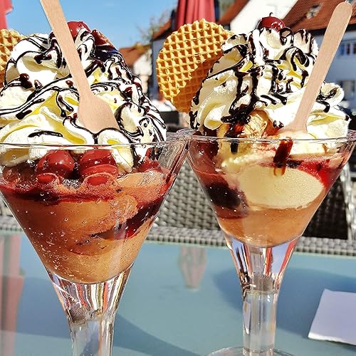 Vista 4 de Gmark Paquete de 200 mini cucharas de madera de 4 pulgadas, cuchara desechable de degustación de extremo cuadrado, yogur de muestreo, helado, madera