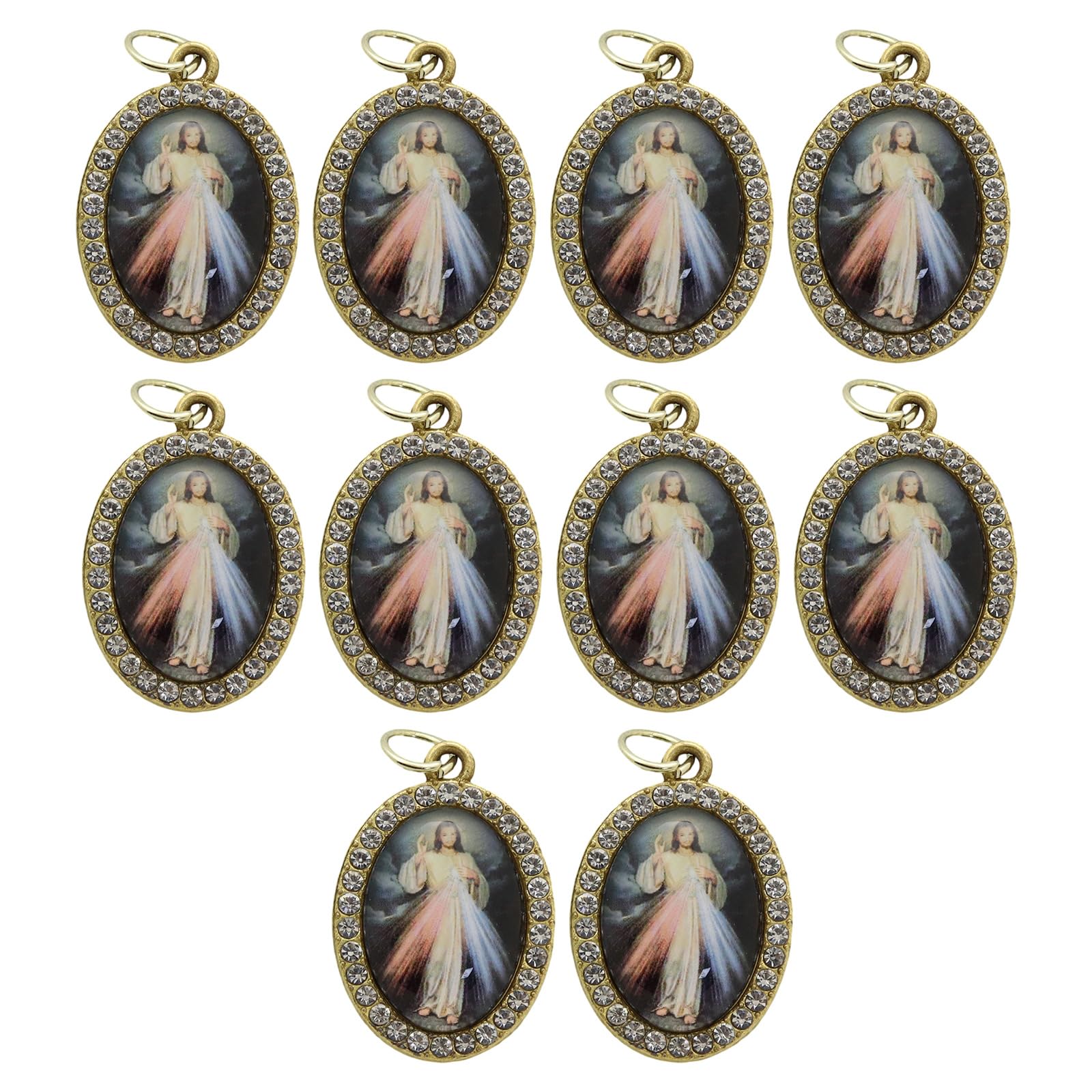 Elnwnnkc 10Pcs Metal Rhinestones Religious Figure Oval Pendant Charm for Necklaces Keychains Bracelets Jewelry Making Pendant Charm