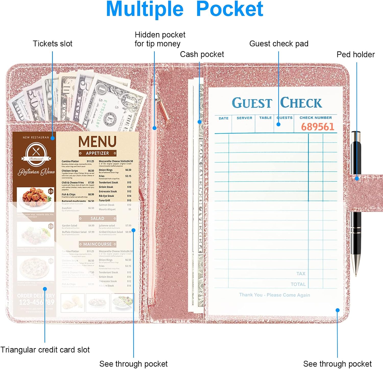 Buy Server Book for Waitress Leather Waiter Book Organizer with