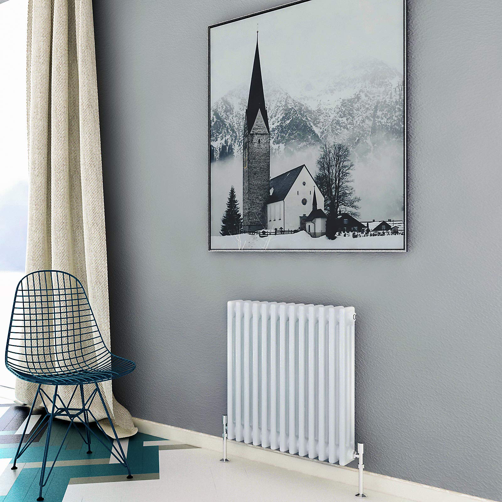 Acezanble∣Traditional 3 Column Radiator Horizontal Rads Cast Iron Style White-600x605mm Centre Heating