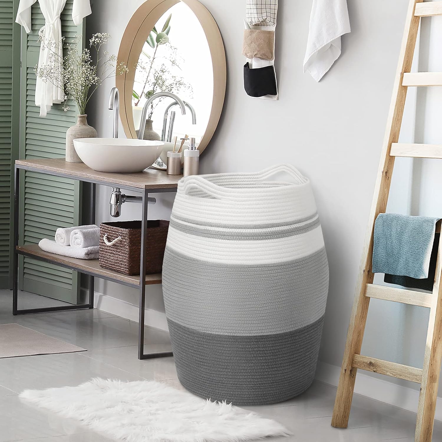 EXTREE Large Laundry Hamper Woven Cotton Rope Storage Baskets Tall Decorative Dirty Clothes Hamper with Handles for Bedroom Nursery Bathroom : Home & Kitchen