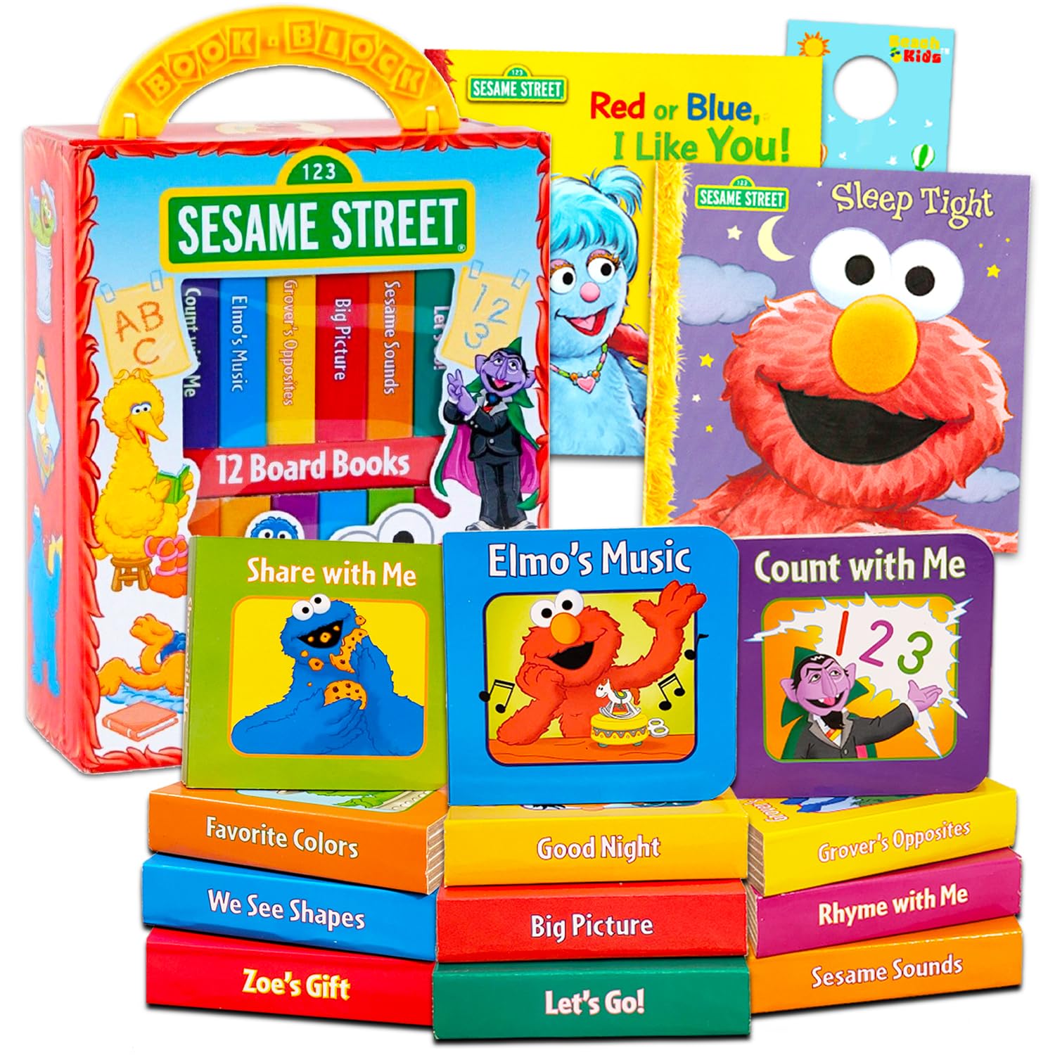 Sesame Street Juego de libros de mesa para niños pequeños, paquete de 12 bloques gruesos de libros de mesa My First Library con calcomanías | Libros Elmo para bebés