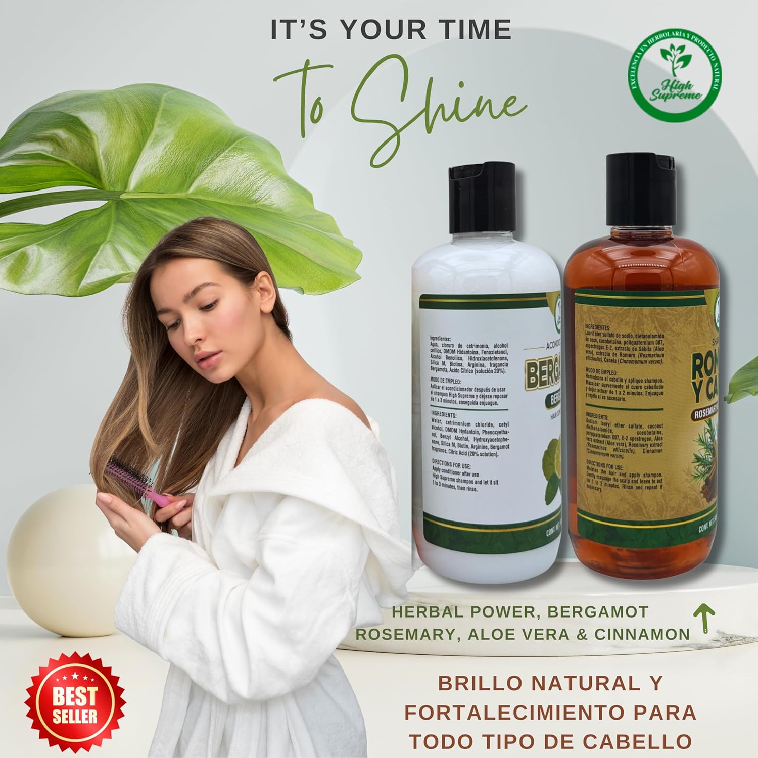 HIGH SUPREME Shampoo Romero, Sábila & Canela + Acondicionador de Bergamota – 16.9 fl oz each – Premium Nourishing Hair Care Set – Nutre y Revitaliza – Natural Shine & Strength – For All Hair Types