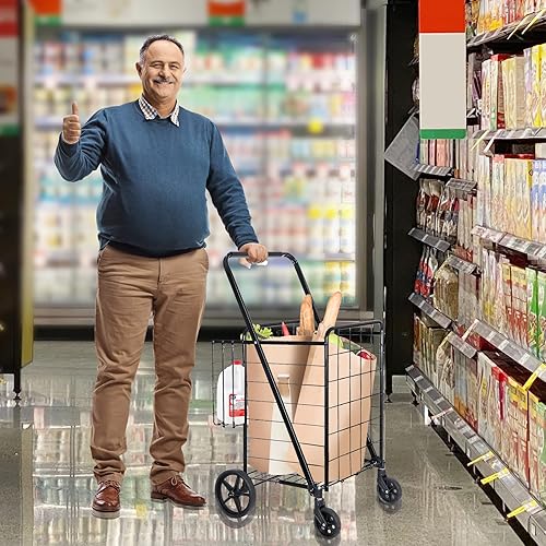 Miniatura 2 de Carrito de compras plegable y de utilidad, carrito compacto y portátil para comestibles con ruedas, dobles cestas, carros plegables para lavandería,