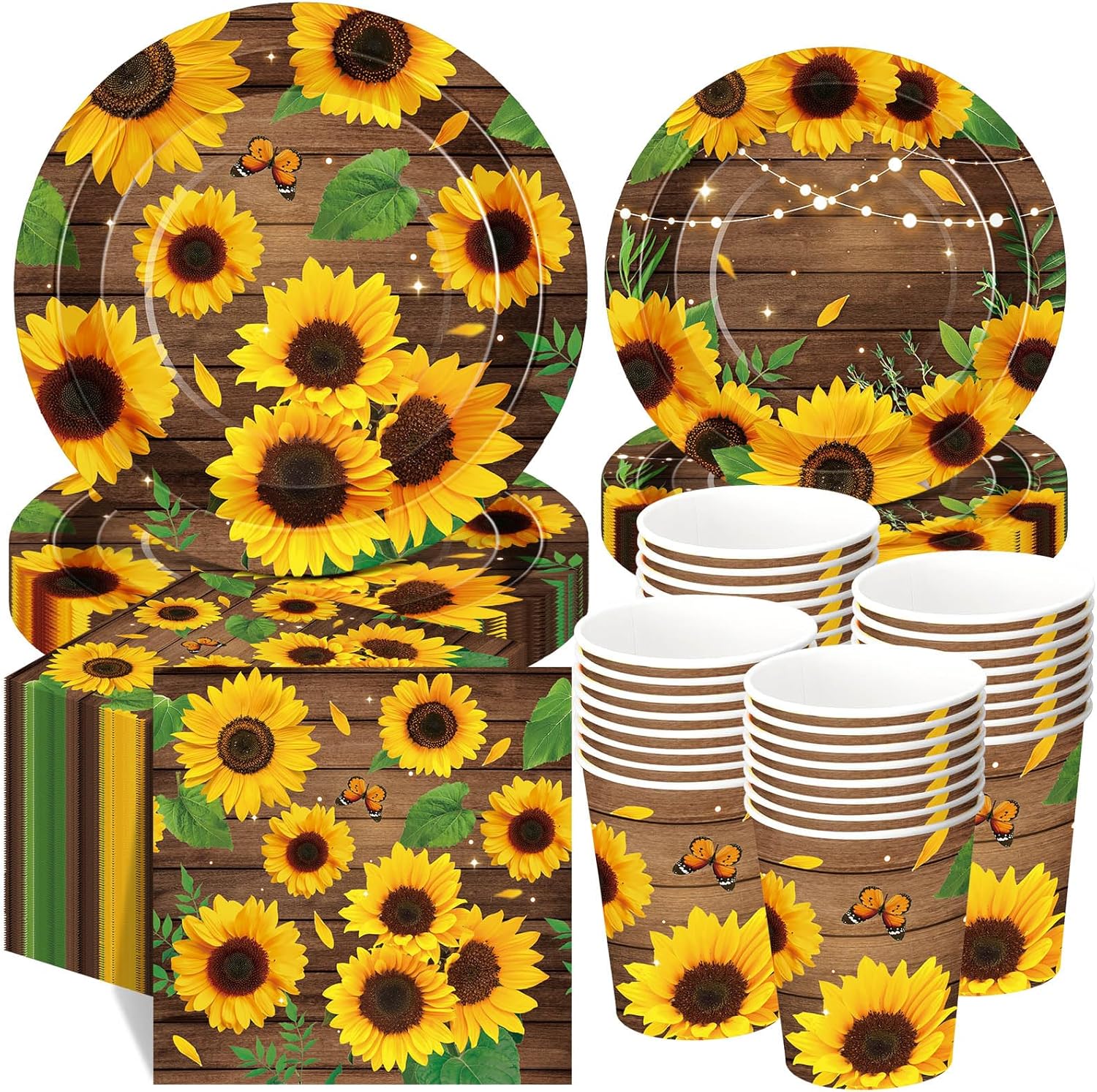 250 Pcs Wildflower Party Decorations Include Spring Summer Floral Paper Plates Napkins and Cups for Wildflower Baby Shower Tea Decorations, Serve 50 Guest(Vivid, Blossom Style)