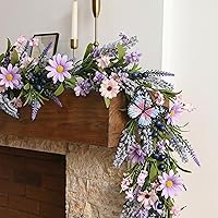 Valery Madelyn 6ft Purple Lavender Pre-Lit Garland with Timer Lights - Farmhouse Mantle Wedding Spring Summer Decor