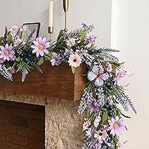 Valery Madelyn Purple Lavender Flower Garland for Mantle with Lights, 6 feet Pre-Lit Floral Garland Decorations for Farmhouse Wedding Anniversary Spring Summer Indoor Decor