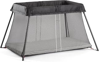 BabyBjörn Travel Crib Light Black - Lightweight Portable Crib with Mattress, Easy 1-Move Setup for Newborns to 3 Years