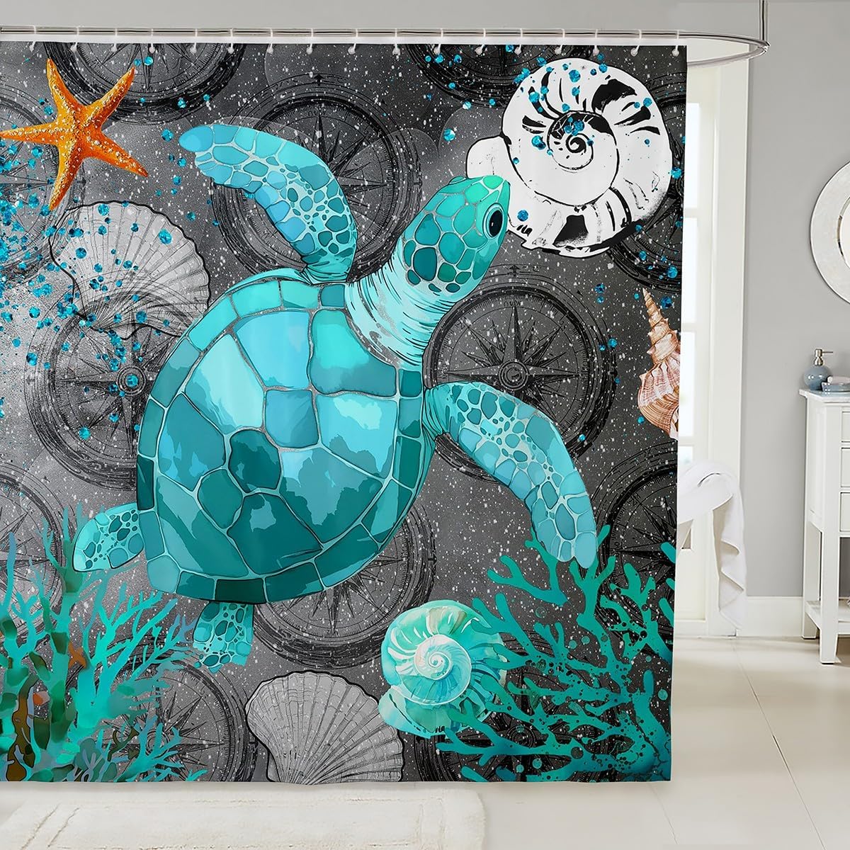 jejeloiu Sea Turtle Bath Curtains Bathroom 72"x78" Kids Teens Waterproof