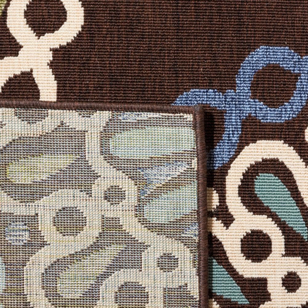 SAFAVIEH Washable Rug Outdoor Veranda Collection - 3' Square, Chocolate & Blue, Non-Shedding & Easy to Clean, Ideal for Patio, Backyard, Mudroom (VER092-0625)