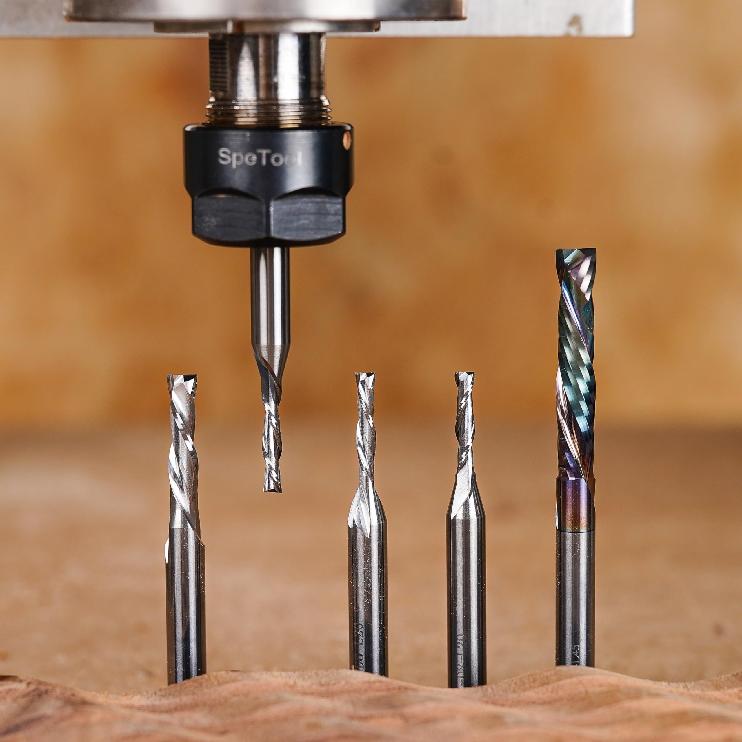 SpeTool 2 fresas en espiral de 8 mm, longitud de corte de compresión extralargas con revestimiento TAC, fresadora CNC, fresa de extremo VHM, fresa para fresadora en espiral, fresa de madera