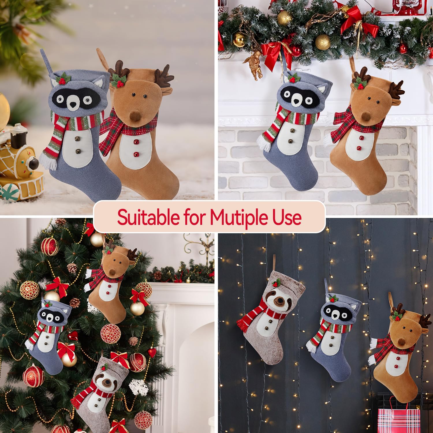 Paquete de 2 medias de Navidad de 50,8 cm: medias colgantes de ciervo únicas personalizadas, medias de Navidad de gran tamaño para niños y fiestas de Navidad, decoración familiar