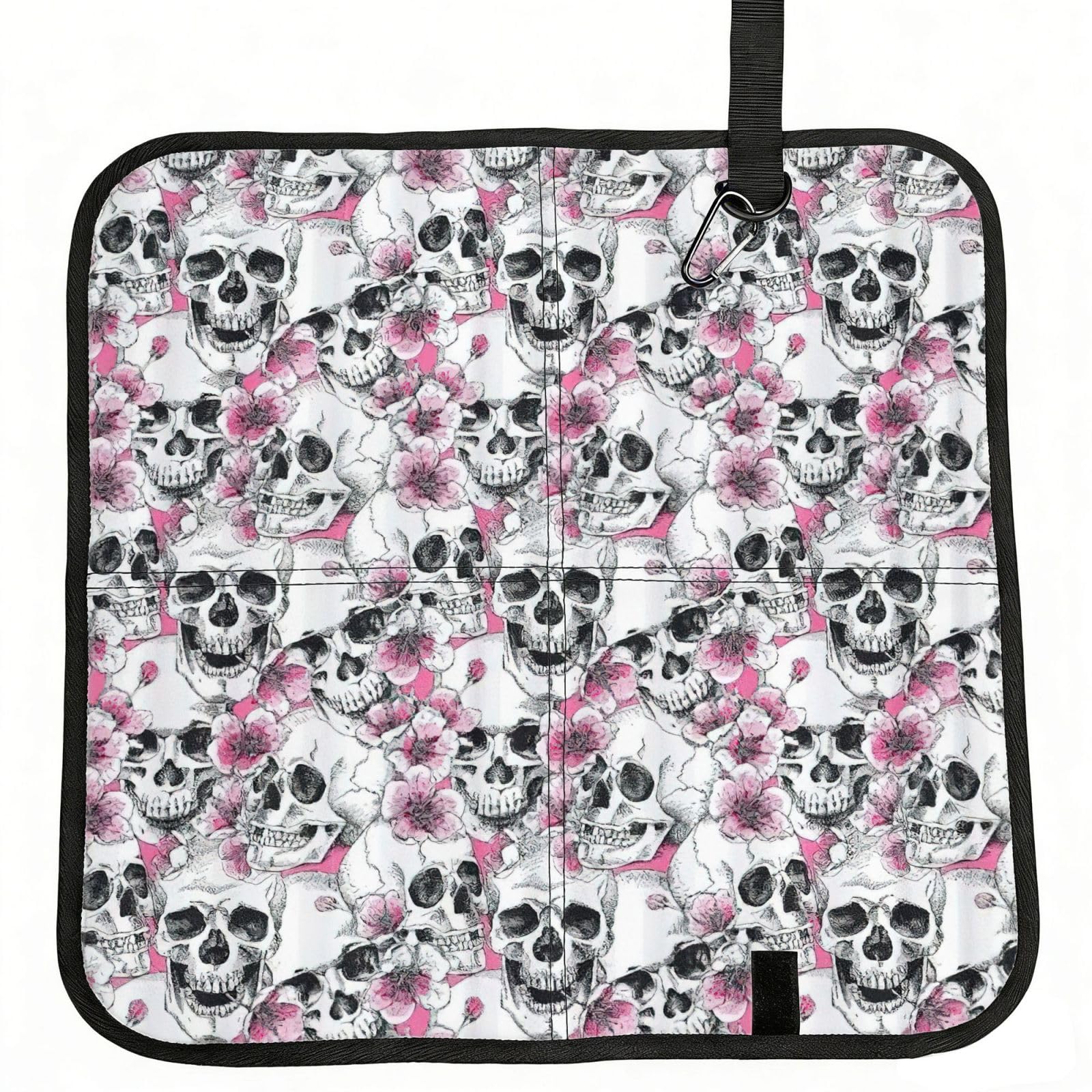 VCzsdff Floral Skull Print Portable Seat Cushion Folding Bleacher Pad Compact Picnic Sitting Mat Polyester 40cm