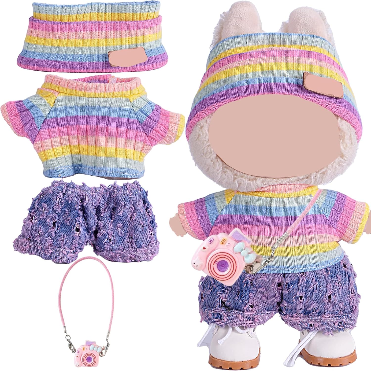 Clothes for 17cm Doll (NO Doll),Adorable Outfit ，Handcrafted Clothes Set with Dress Up ,Valentine's Day Outfit for 6.7 Inch Doll - Includes Sweater ,Pants, and Hat (Rainbow Purple)