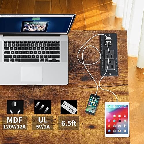 Miniatura 4 de Escritorio para computadora, escritorio de estudio de escritura para oficina en casa con tomas de corriente de 31.5 pulgadas, mesa de estación de