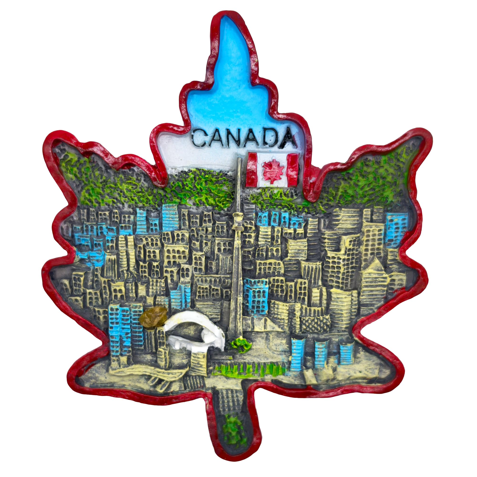 Canada Maple Leaf Souvenir Fridge Magnet – 3D Cityscape Design, Resin Collectible Travel Gift, Decorative Refrigerator Magnet (7.8 × 9.5 × 1.3 cm)
