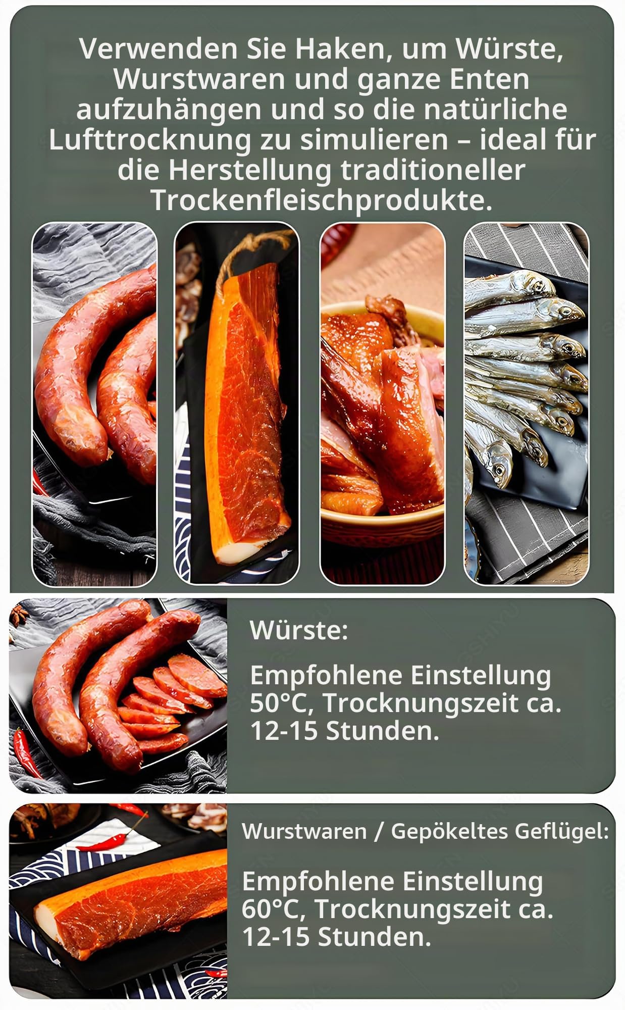 Gewerblicher Fleischtrocknungs Und Reifeschrank Edelstahl,Räuchern Und Trocknen 2-in-1,Temperaturbereich 30-90℃,24 Stunden Timer,Dry AGER Reifeschrank Für Beef Jerky,Würstchen 7.5kg