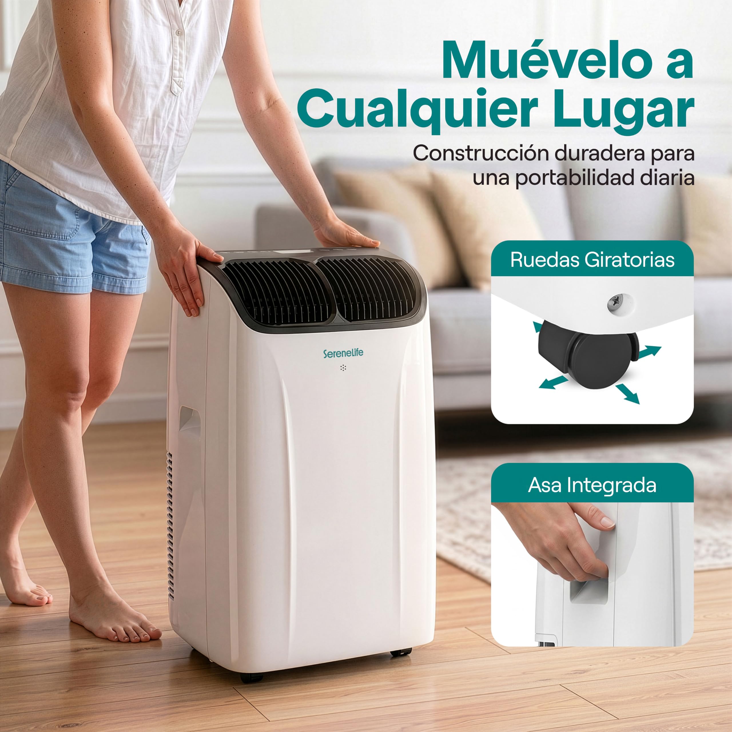 SereneLife Aire Acondicionado Portatil 12000 BTU, Climatizador 3 en 1 con Frio, Ventilador y Deshumidificador, Silencioso, con Kit de Ventana Incluido, para Hogar y Oficina