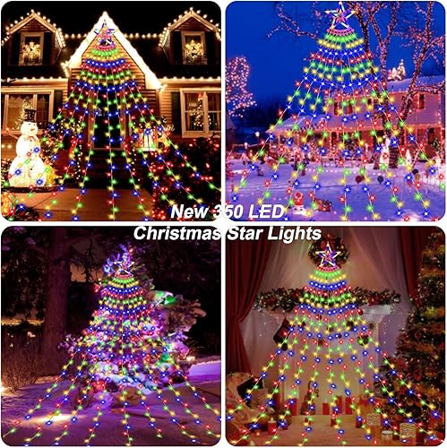 Miniatura 7 de MUYUN Guirnalda de luces de Navidad para exteriores, 350 luces LED de Navidad, 11.5 pies, impermeables, para árbol de cascada, para patio, jardín,