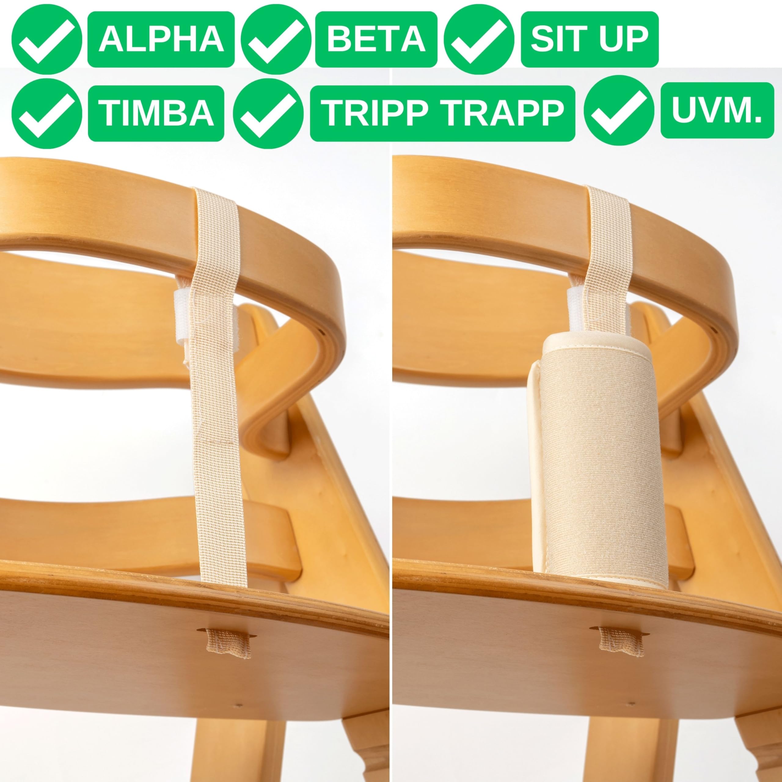 Crotch Strap with Harness pad Set for highchair 2 Pack, Beige, Harness Straps Compatible with Hauck Alpha Beta - Image 2