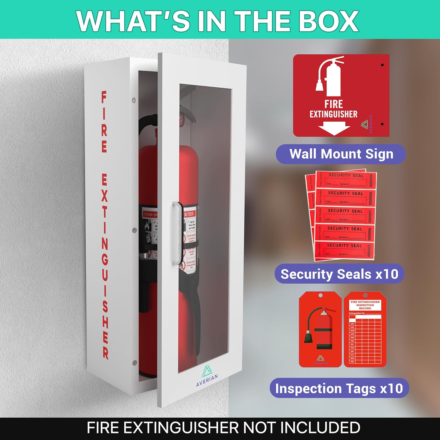 White Fire Extinguisher Cabinet – Heavy-Duty Steel Wall Mount Box with Magnetic Door | Fits 5–10 lb Fire Extinguishers | Complete Fire Box Kit Inside The Package (24.6" H x 10.6" W x 5.9" D)