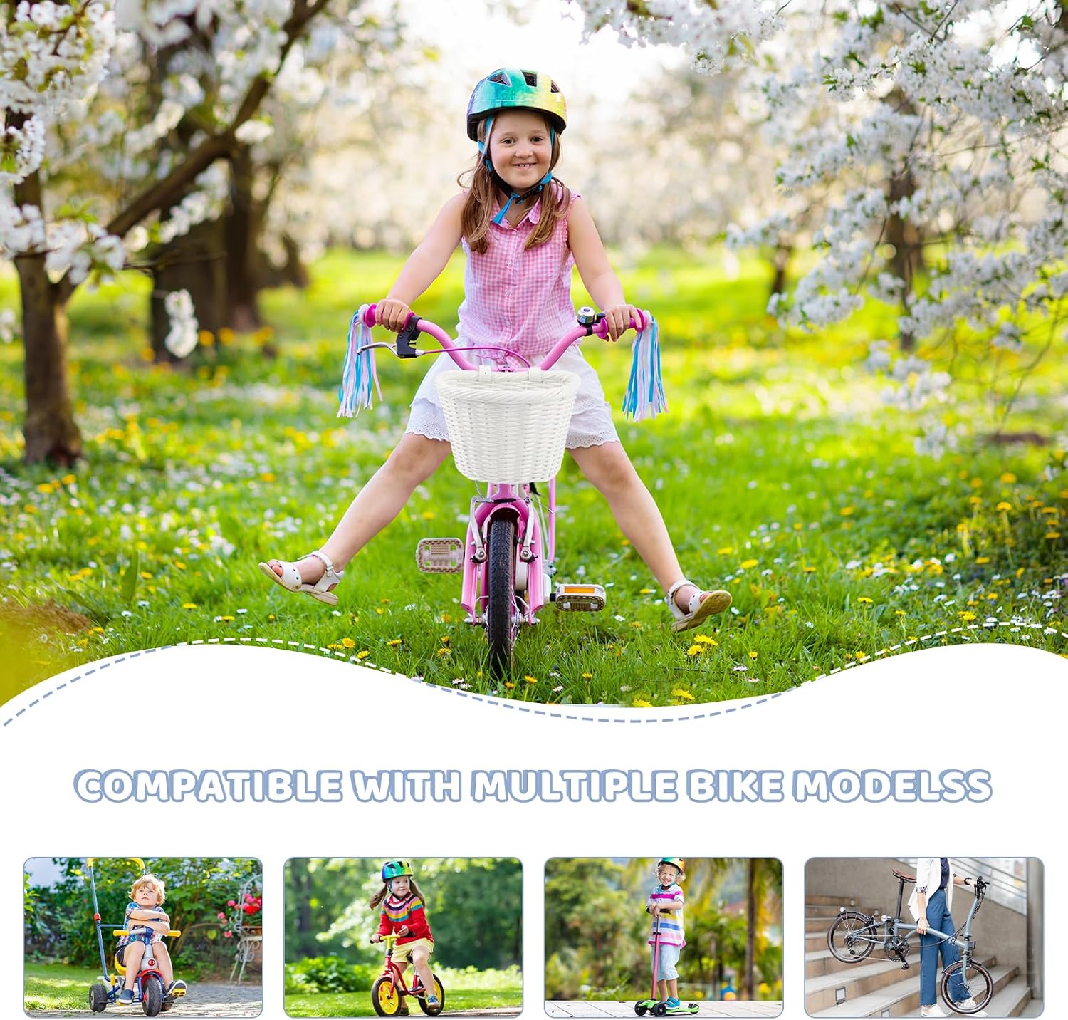 ZUKKA Bike Basket Kids Hand-Woven Waterproof Basket with Adjustable Leather Straps Mini Handlebar Bike Basket for Kids Bike Scooter