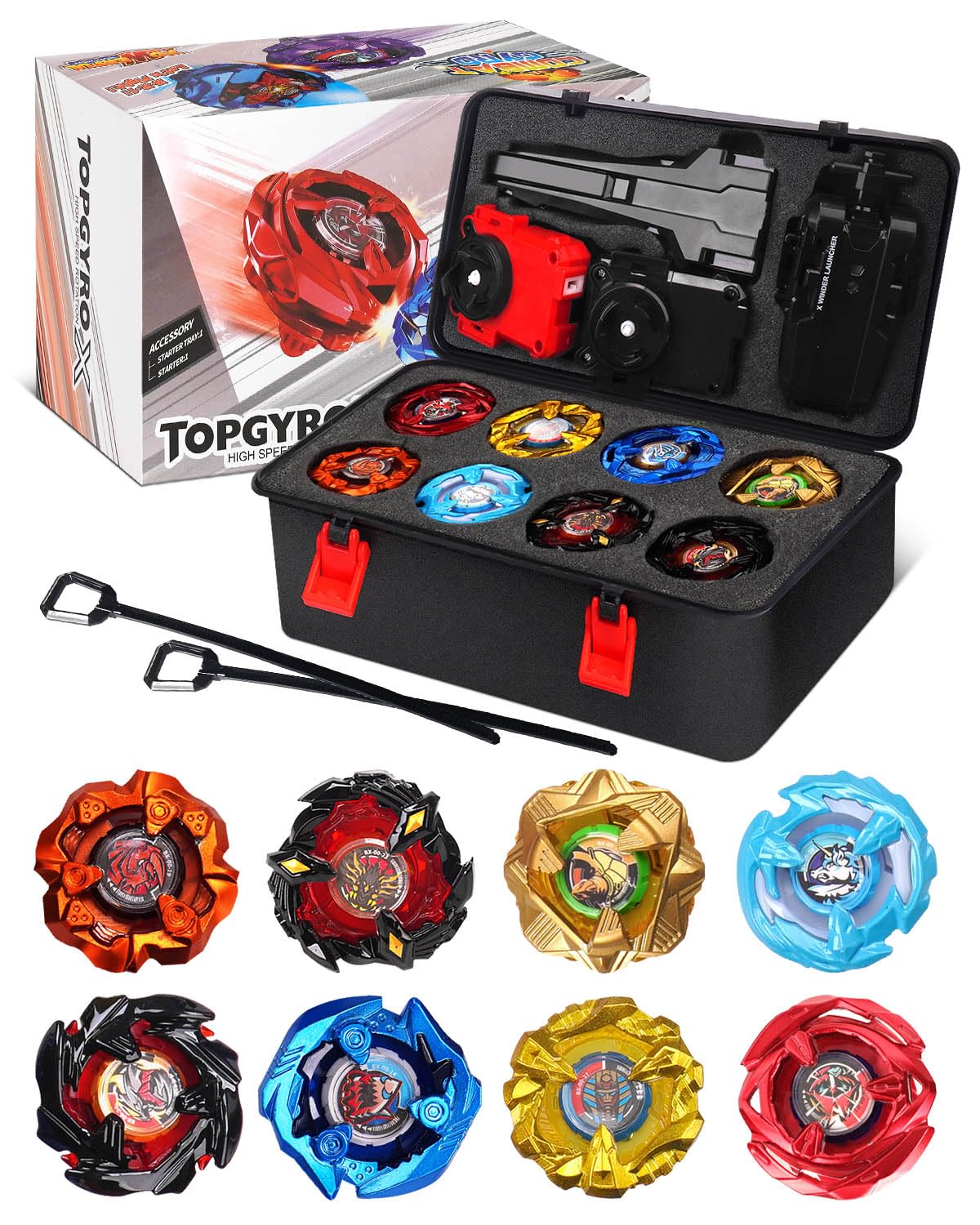 Kreisel X Set, 12 Kampfkreisel, 3 Launchers und 1 Griff, Kinderspielzeug Geburtstagsgeschenk mit Aufbewahrungs Box, Ideal für 6+ Jahre alte Jungen (X4-8PCS)