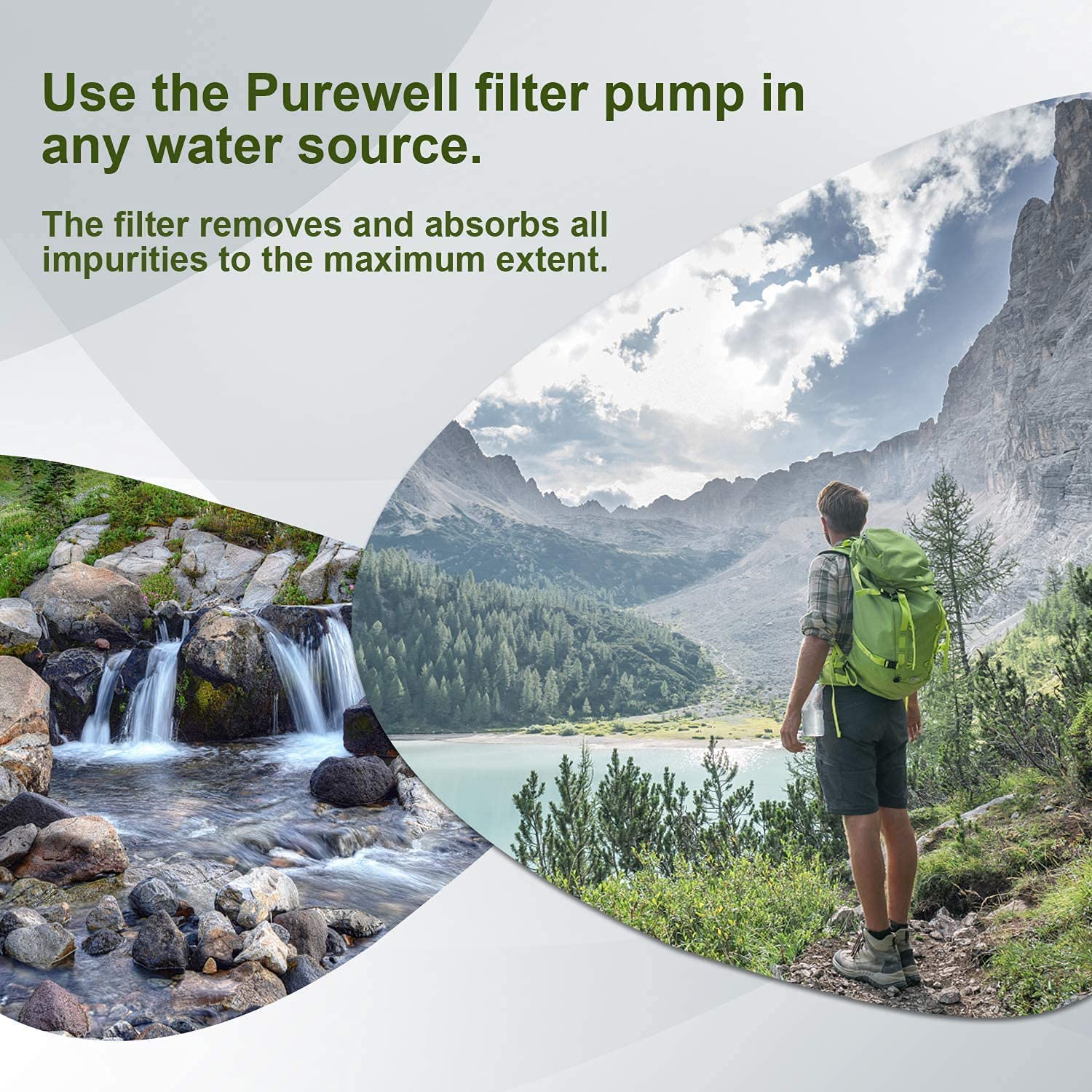 Purewell Pompa do oczyszczania wody z wymiennym węglem 0,01 mikrona, 4 etapy filtrowania, przenośna sprzęt ratunkowy na świeżym powietrzu - kemping, piesze wycieczki, wędrówki z plecakiem