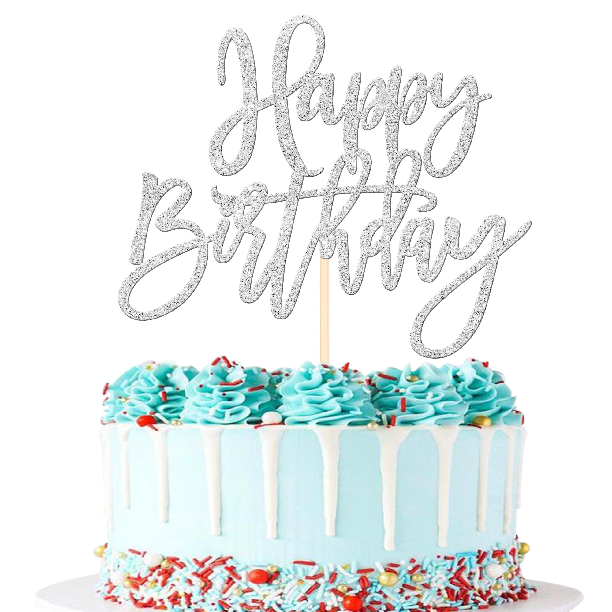 Party Supplies | Gold Glitter Happy Birthday Cake Topper - View #12