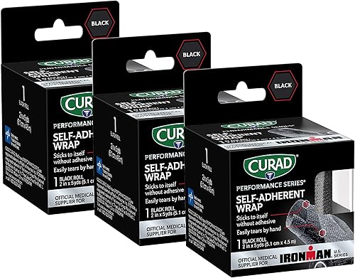 Miniatura 8 de CURAD IRONMAN - Envoltura atlética autoadherente, proveedor médico oficial de IRONMAN, negro, 2 pulgadas x 5 yardas, soporte de compresión para