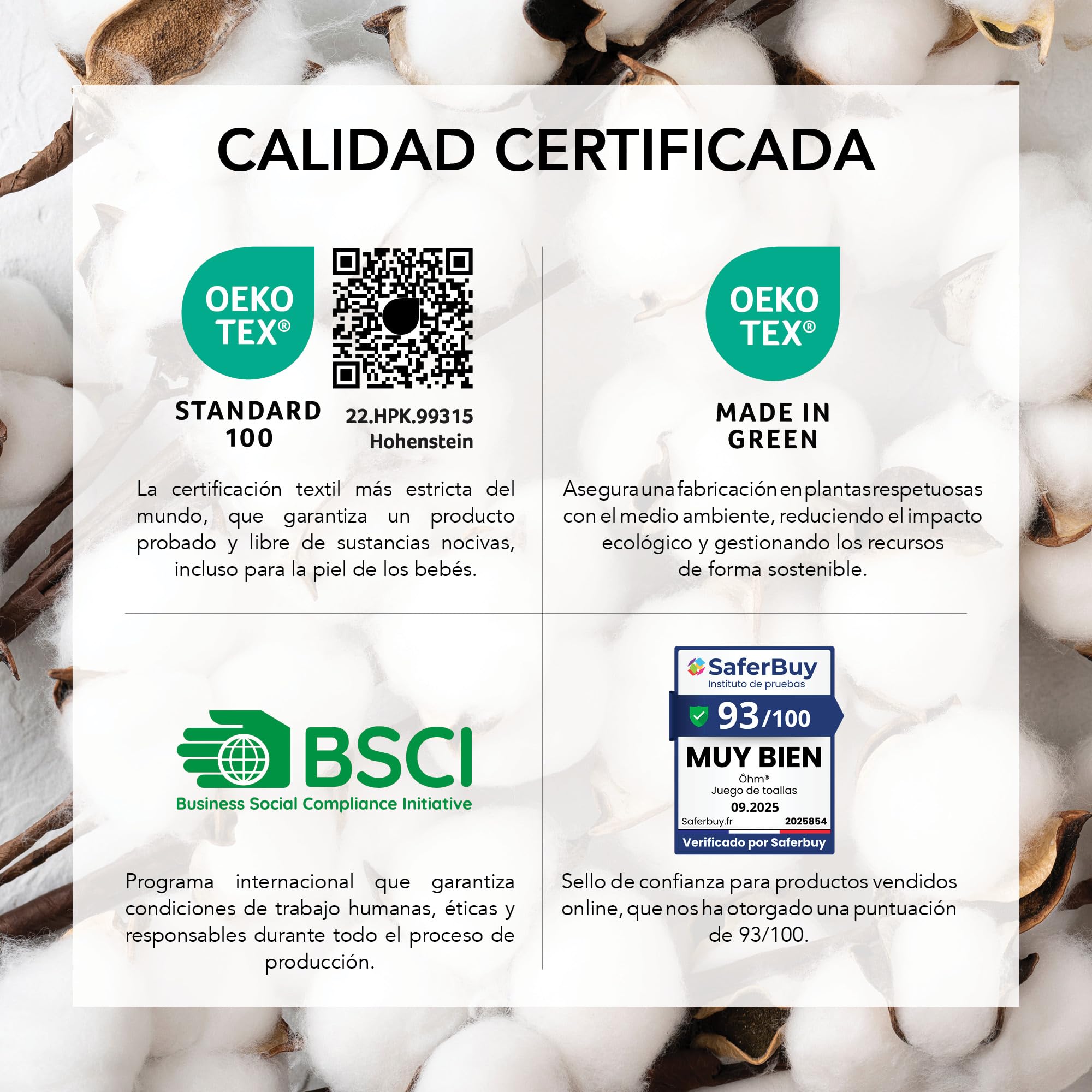 Ôhm Juego de Toallas de Baño 8 Piezas 100% Algodón 500 g/m² – 2 Toallas Ducha 70x140 + 4 Toallas Lavabo 50x100 + 2 Toallas Mano 30x50 – Set Familiar Alta Absorción – Blanco – Oeko-Tex