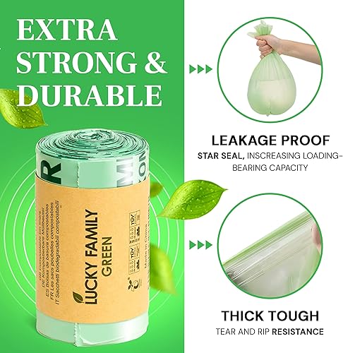 Miniatura 2 de INNOTAK Lucky Family - Bolsas de abono verde para encimera de cocina, 1.3 hasta 1.6 galones, 100% compostable, reutilización de basura de residuos