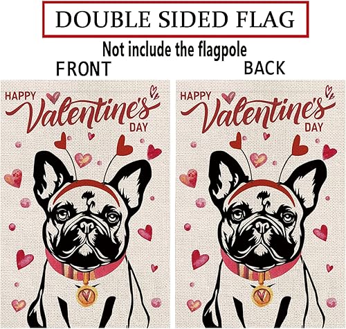 Miniatura 3 de Bandera de jardín para el día de San Valentín, banderas de perro bulldog francés para exteriores, amor, corazón, aniversario, boda, fiesta, hogar,