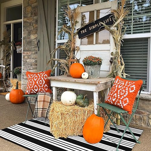 Miniatura 9 de Alfombra moderna de algodón a rayas blancas y negras, 4 x 6 pies, tejida a mano, reversible, lavable, para patio, cocina, dormitorio