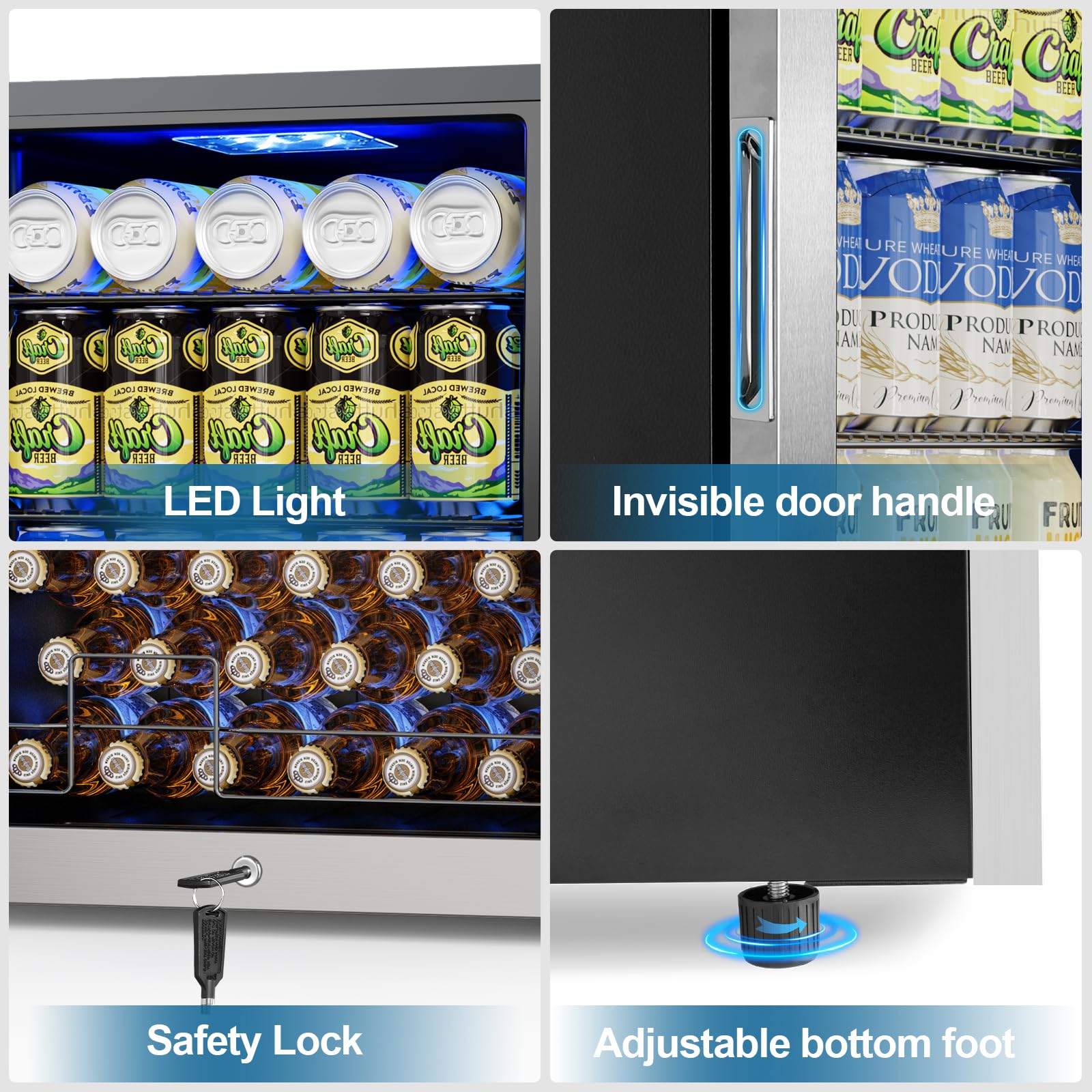 Velivi Mini Beverage Refrigerator 3.2 Cu. Ft Small Fridge 126 Can Lockable Drink Cooler With Glass Door, Safety Lock, For Beer Soda, Silver on Fridge.com - View 4
