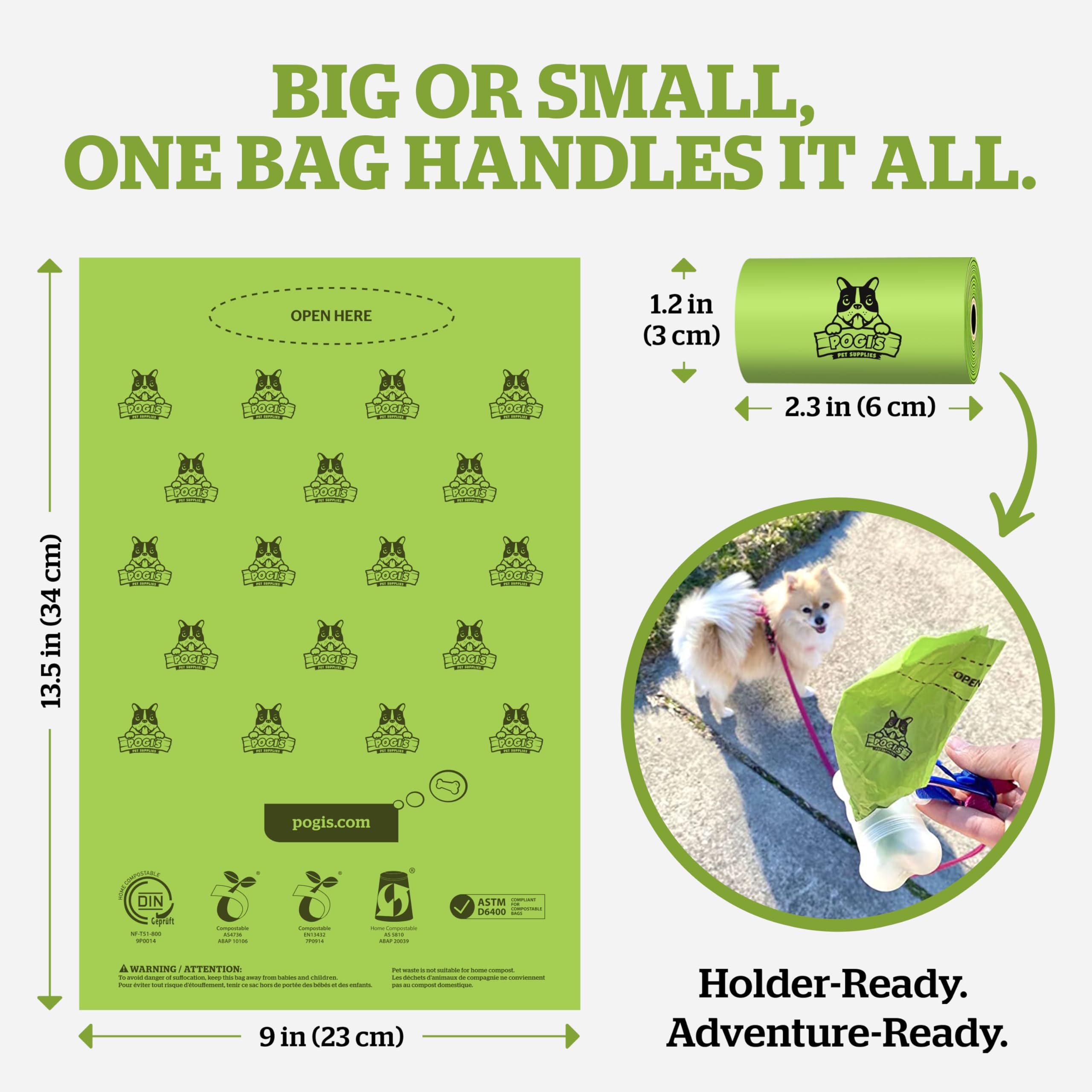 Pogi's Poop Bags - Bolsas Compostables para excremento de Perro - 32 Rollos (480 Bolsas) - Impermeable, Vegetal, Bolsas Compostables para Residuos de Perros con Certificación ASTM D6400, EN 13432