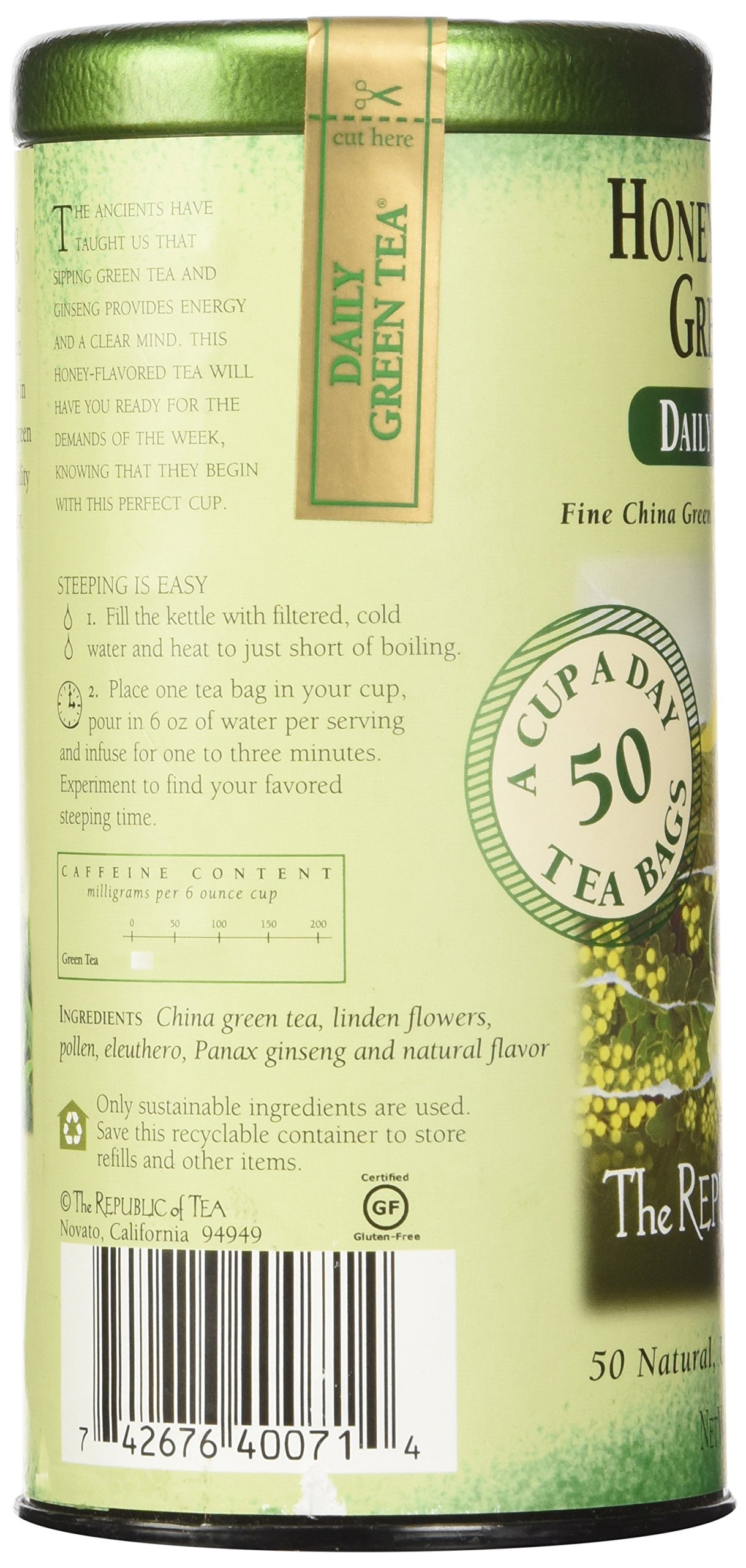 The Republic of Tea Honey Ginseng Green Tea, Caffeinated (50 Tea Bags