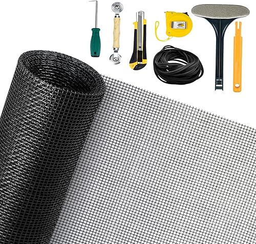 Senneny Kit de reparación de pantalla de 7 piezas, repuesto de pantalla de ventana de 59 x 106 pulgadas con estrías, rodillo, gancho, cinta métrica,