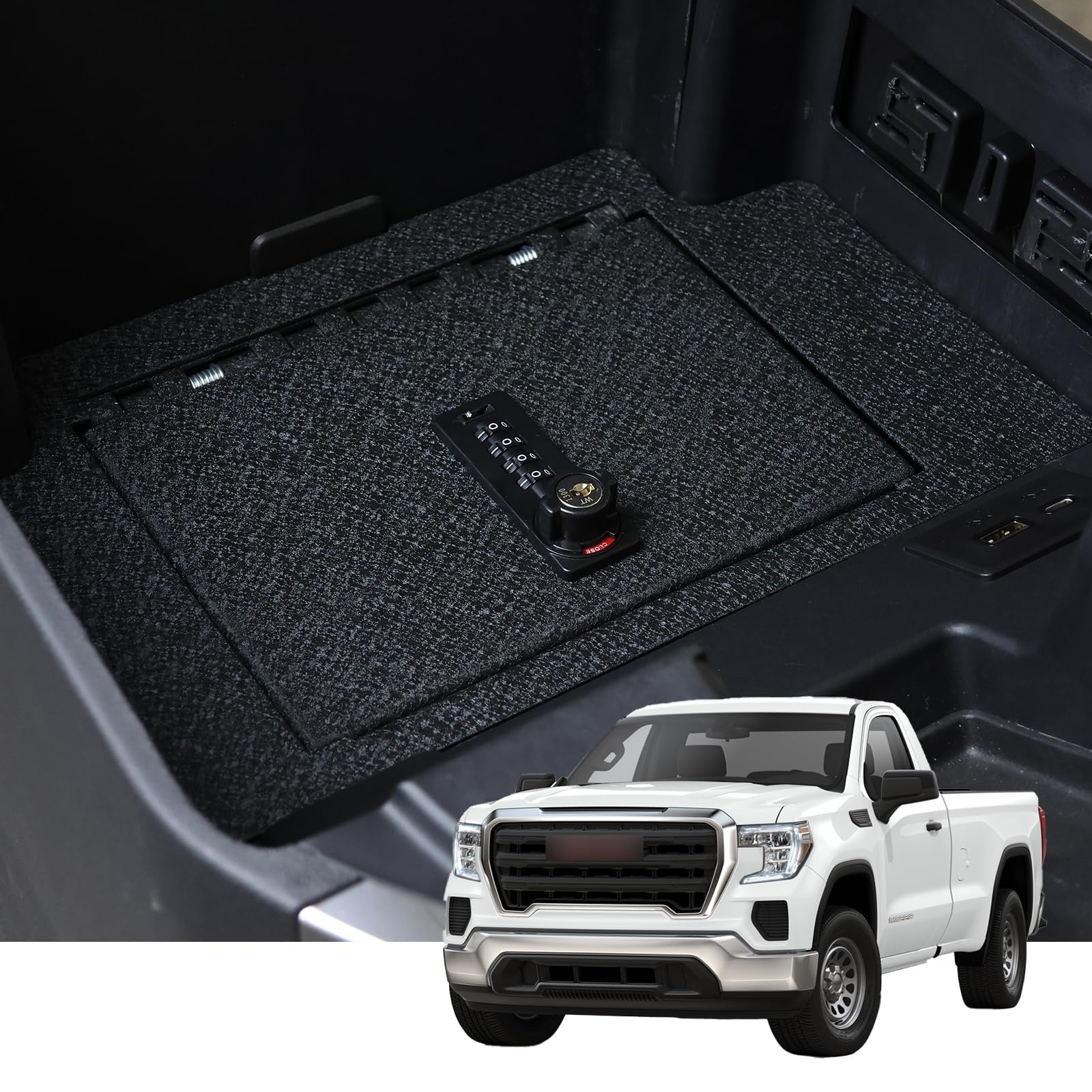 KERENCenter Console Safe Vault Console Gun Safe Box Compatible with Chevy Silverado 1500/GMC Sierra 1500 2023-2025, GMC 2500 2023-2025, 4-Digit Combination Lock with Key